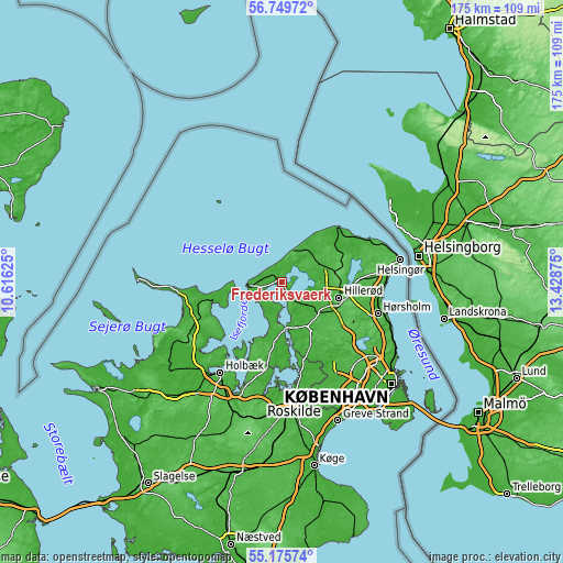 Topographic map of Frederiksværk