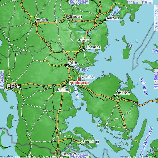 Topographic map of Fredericia