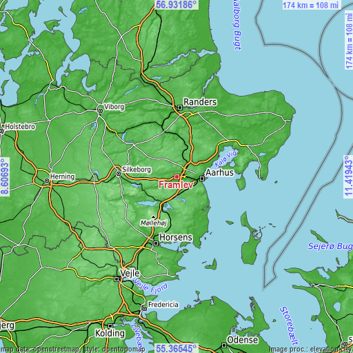 Topographic map of Framlev