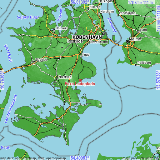 Topographic map of Faxe Ladeplads