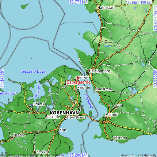 Topographic map of Espergærde