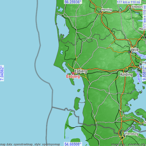 Topographic map of Esbjerg