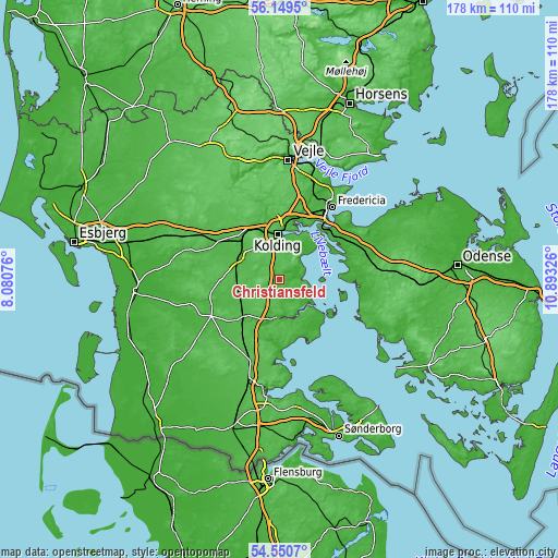 Topographic map of Christiansfeld