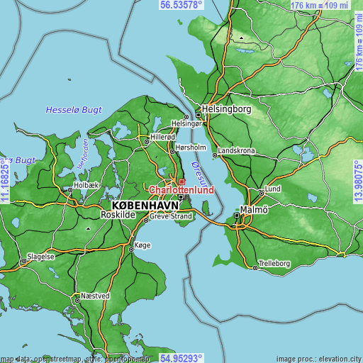 Topographic map of Charlottenlund