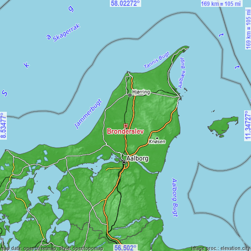 Topographic map of Brønderslev