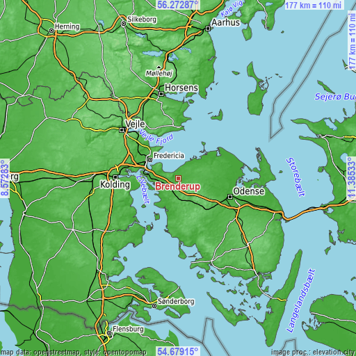 Topographic map of Brenderup