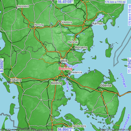 Topographic map of Brejning