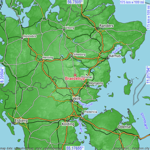 Topographic map of Brædstrup