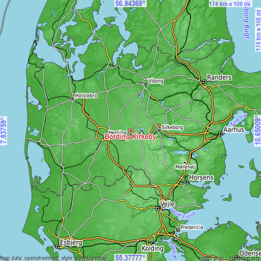 Topographic map of Bording Kirkeby