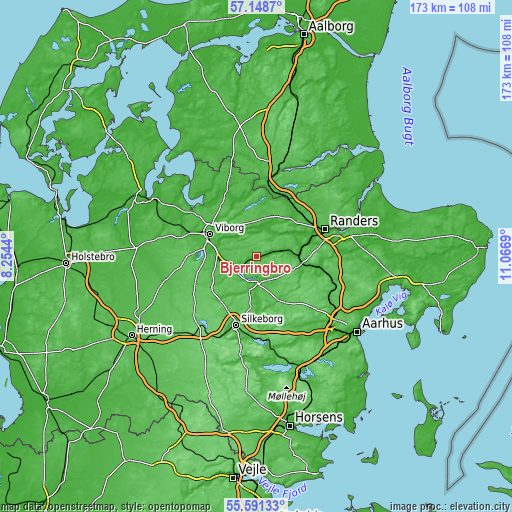 Topographic map of Bjerringbro