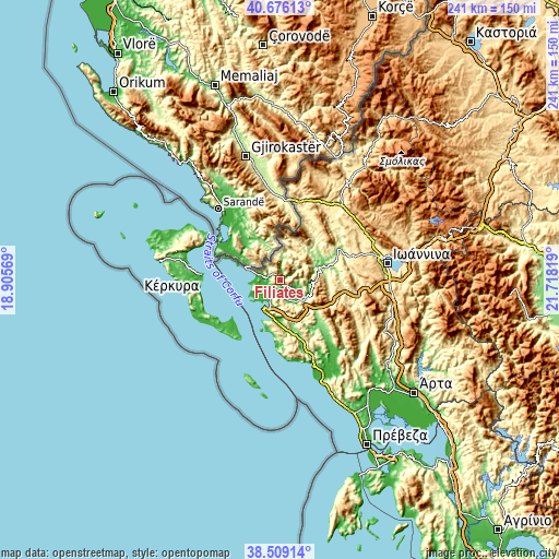 Topographic map of Filiátes