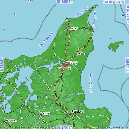 Topographic map of Aalborg