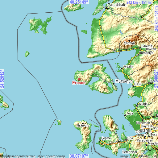 Topographic map of Eresós