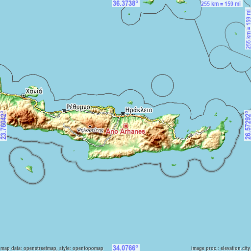 Topographic map of Ano Arhanes