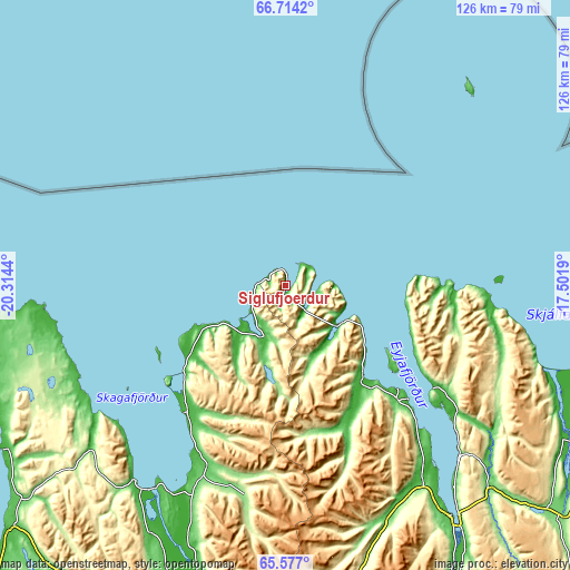 Topographic map of Siglufjörður