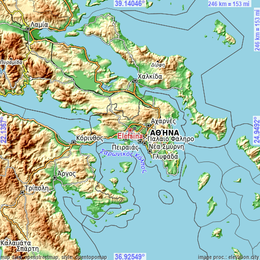 Topographic map of Elefsína