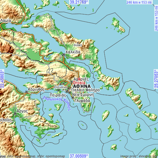 Topographic map of Drosiá