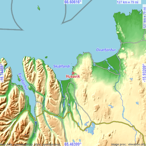 Topographic map of Húsavík