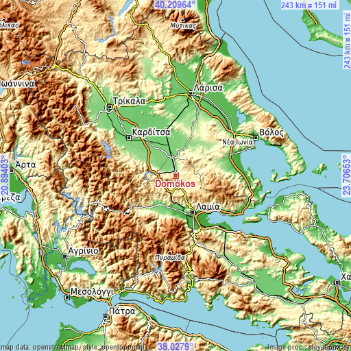 Topographic map of Domokós