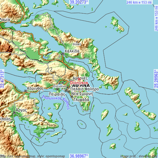 Topographic map of Diónysos