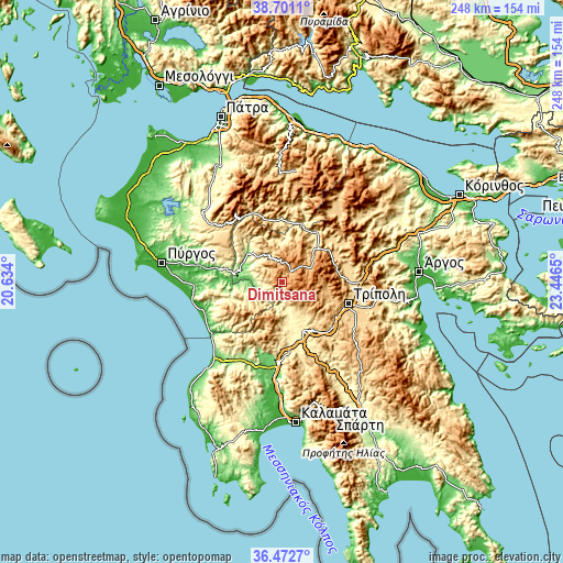 Topographic map of Dimitsána