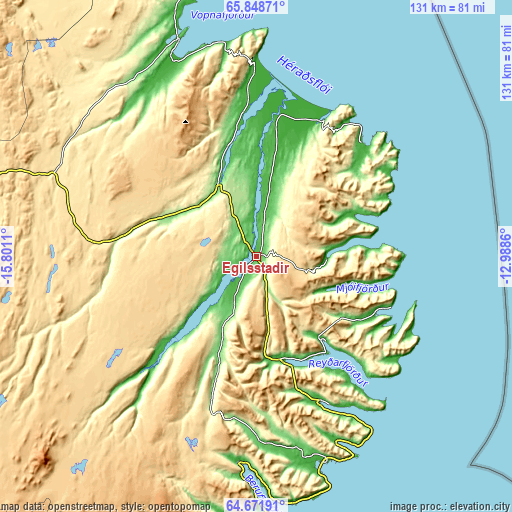 Topographic map of Egilsstaðir
