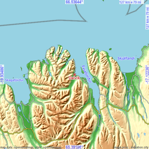 Topographic map of Dalvík