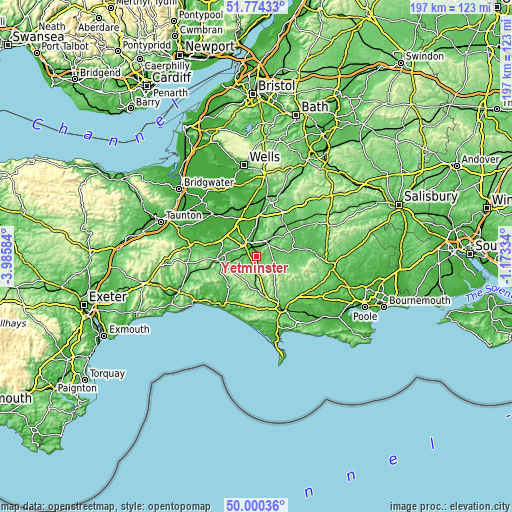 Topographic map of Yetminster