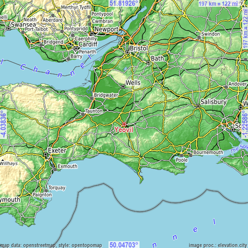 Topographic map of Yeovil