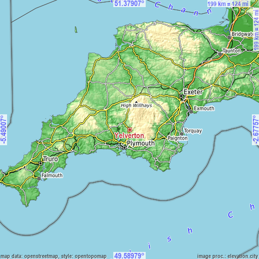 Topographic map of Yelverton