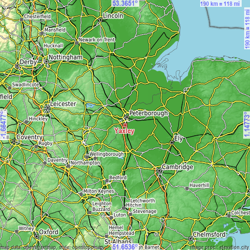 Topographic map of Yaxley