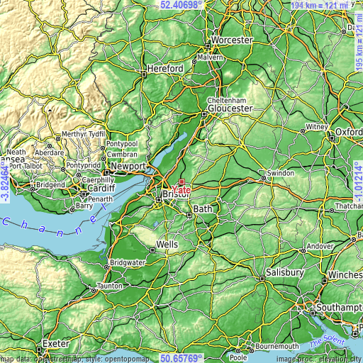 Topographic map of Yate