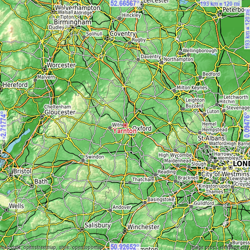 Topographic map of Yarnton