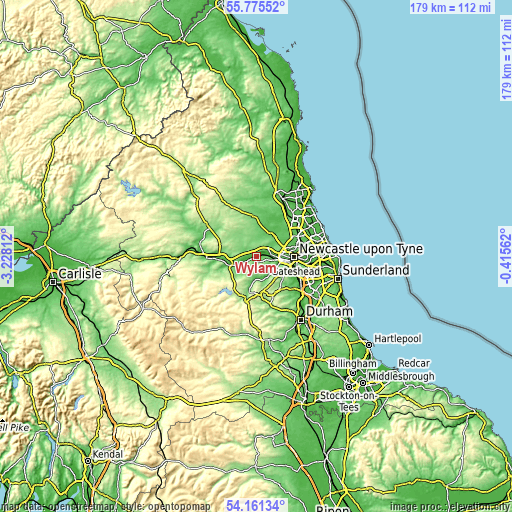 Topographic map of Wylam
