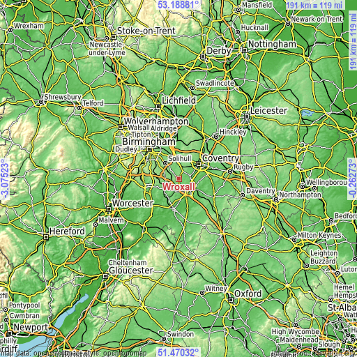 Topographic map of Wroxall