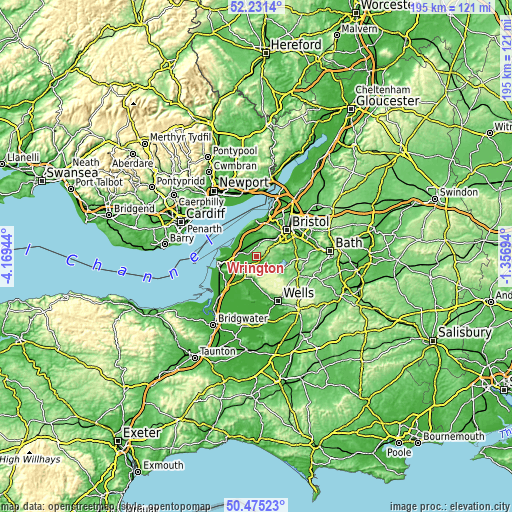 Topographic map of Wrington