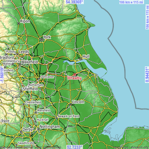 Topographic map of Wrawby