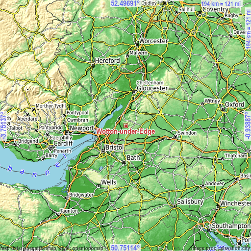 Topographic map of Wotton-under-Edge