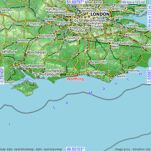 Topographic map of Worthing