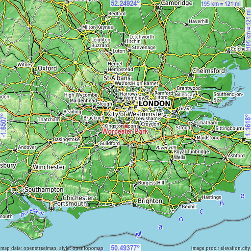 Topographic map of Worcester Park