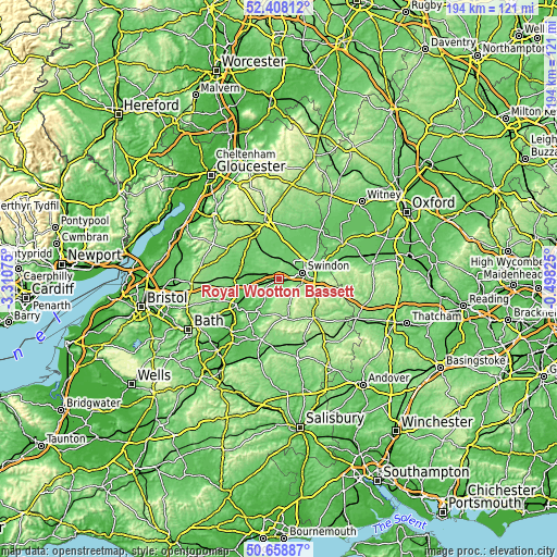 Topographic map of Royal Wootton Bassett