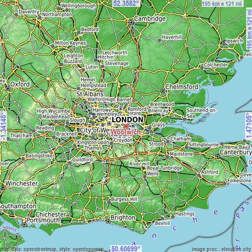 Topographic map of Woolwich