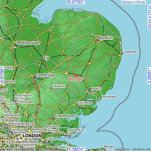 Topographic map of Woolpit