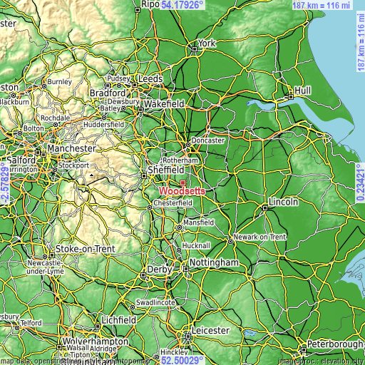 Topographic map of Woodsetts