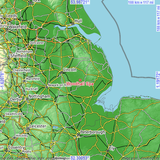 Topographic map of Woodhall Spa