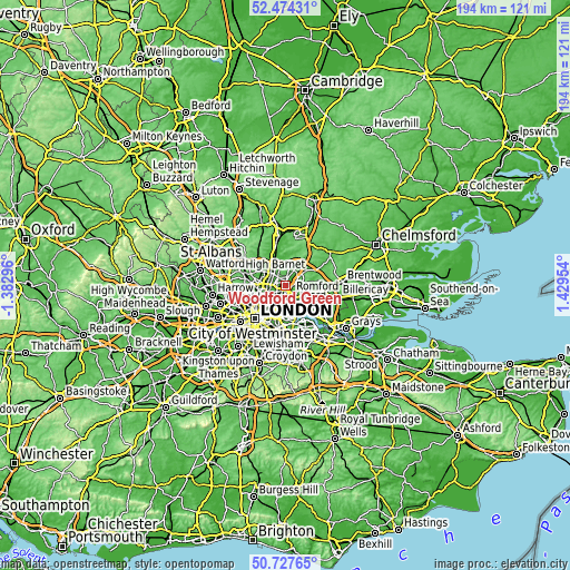 Topographic map of Woodford Green