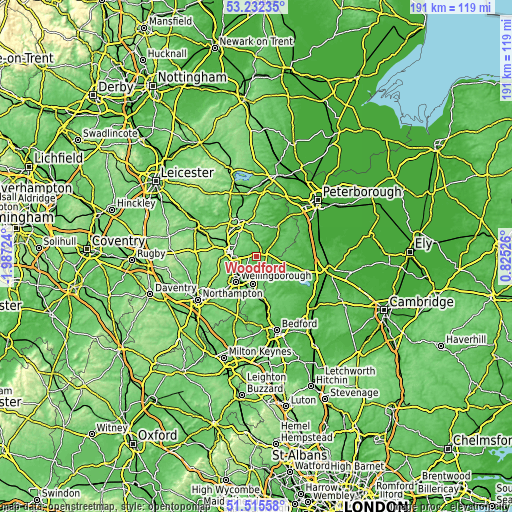 Topographic map of Woodford