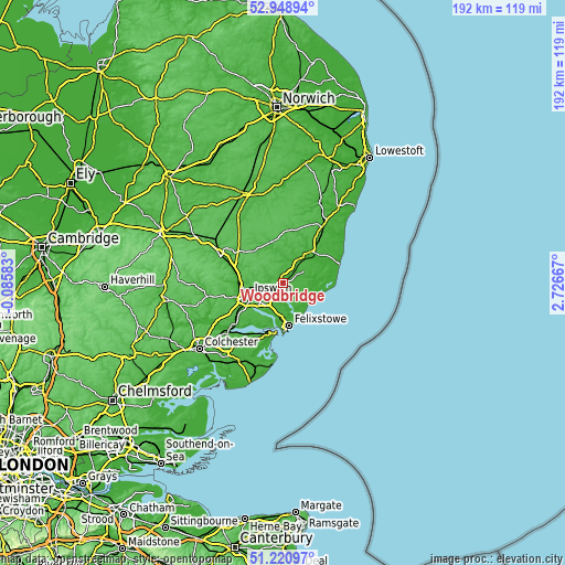 Topographic map of Woodbridge