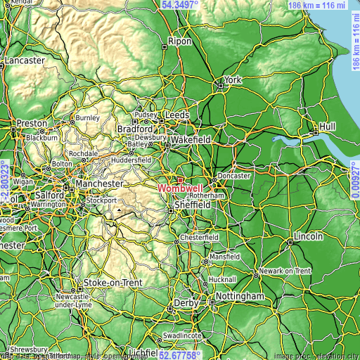 Topographic map of Wombwell