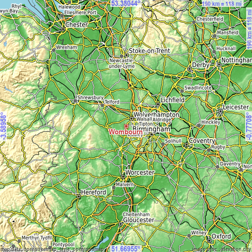 Topographic map of Wombourn